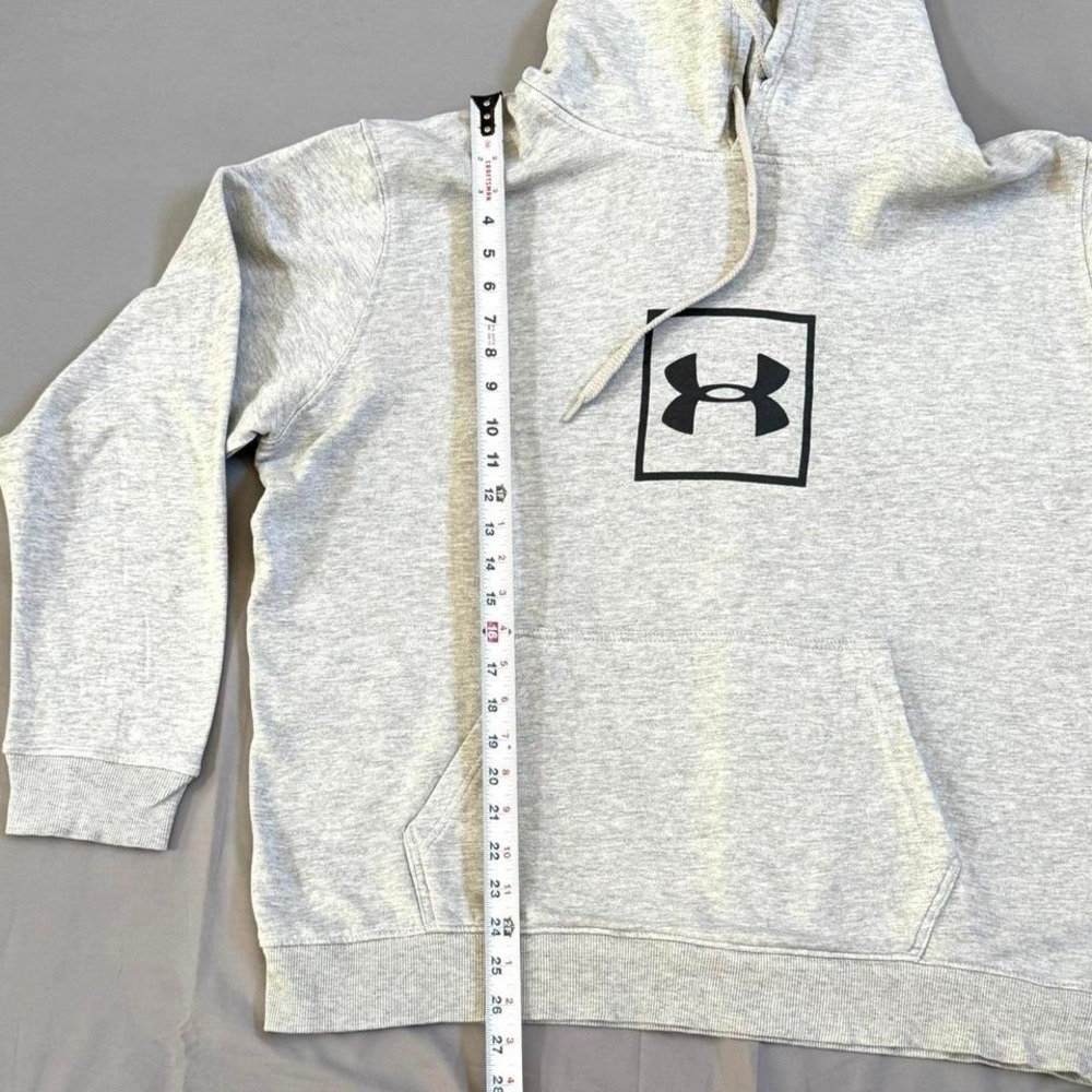 Under Armour Mens XL Gray Heather Fleece Pullover Hoodie Box Logo Sweatshirt - Picture 7 of 7